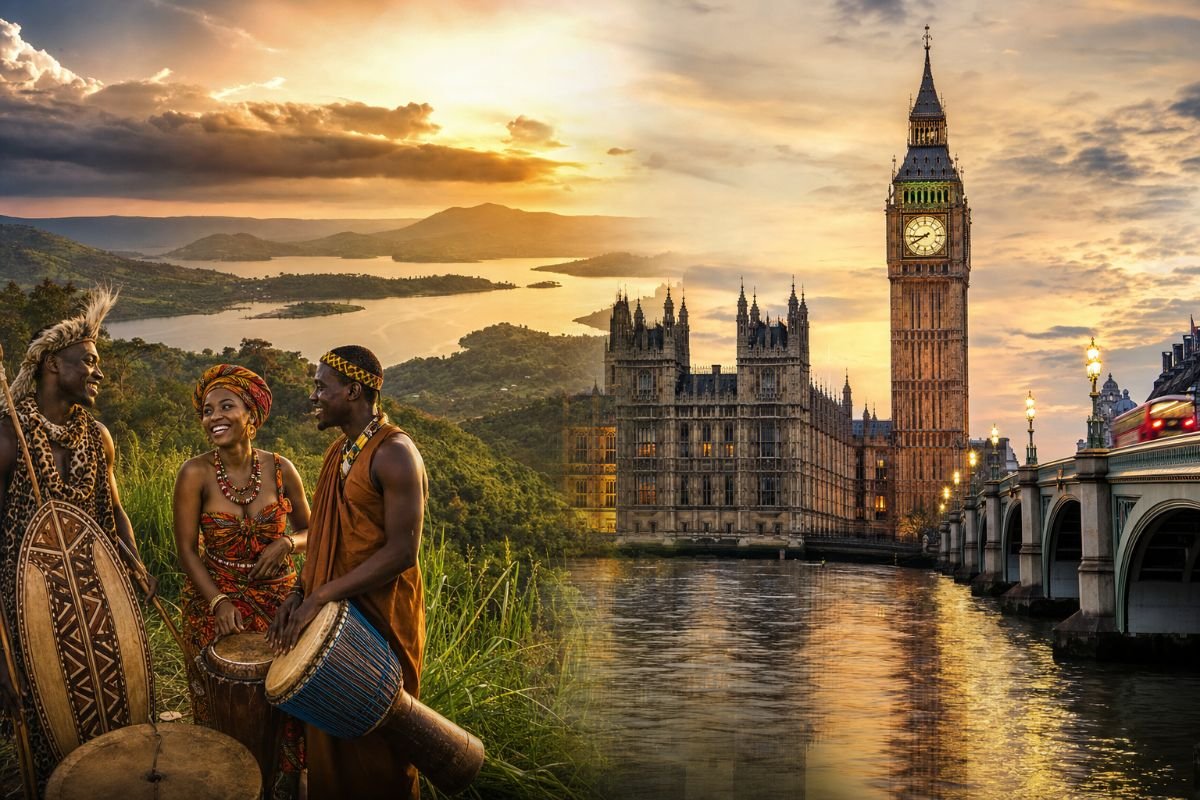 Lake Victoria hills at sunset beside the Houses of Parliament